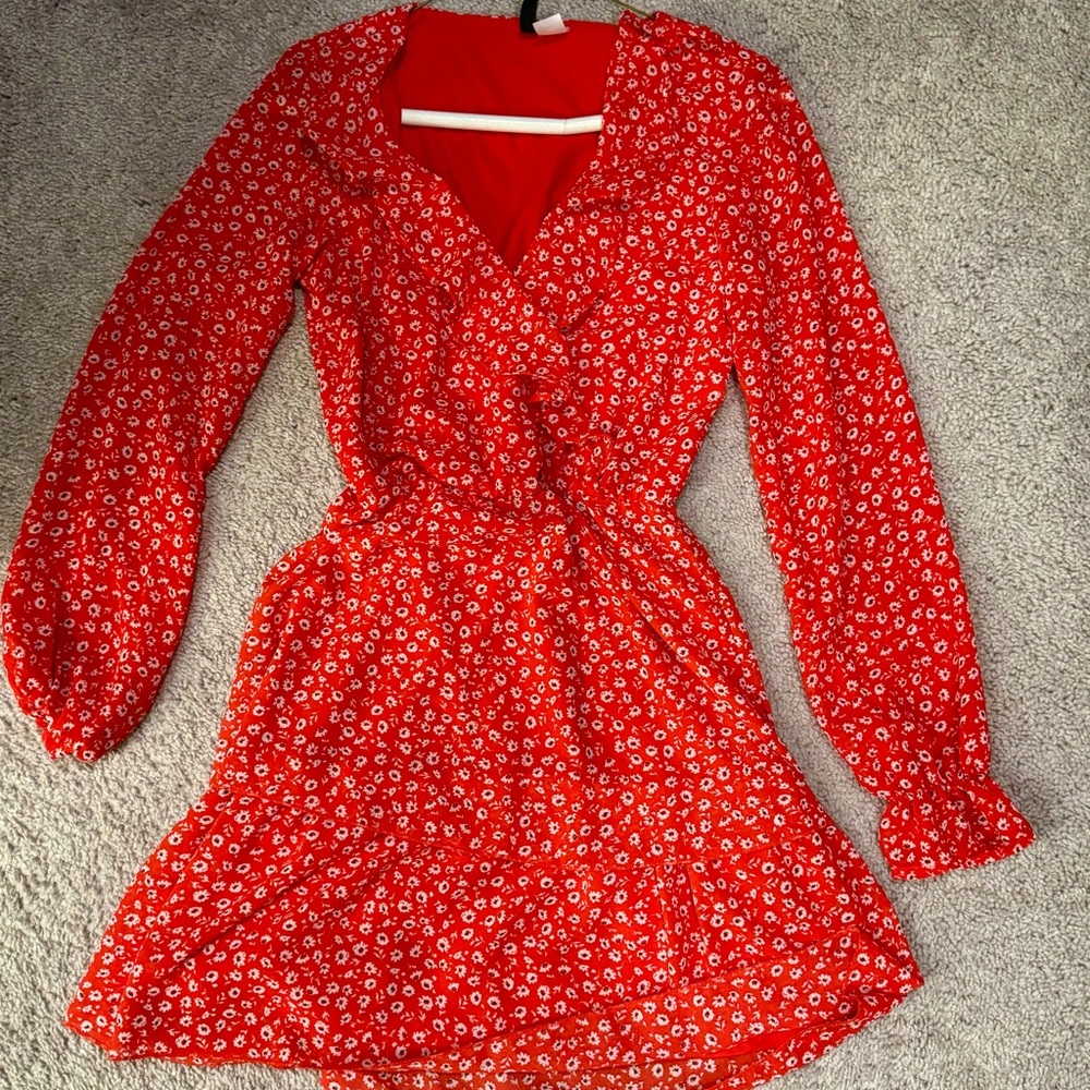 H&M Red Wrap Sundress with Bishop Sleeves